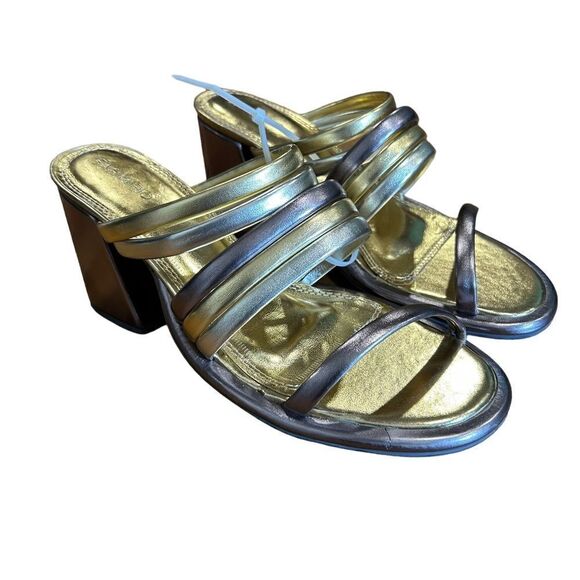 Revolve FARM RIO Block Heel Slide Sandal in Gold & Silver NWOT Size US 8 - Picture 3 of 13